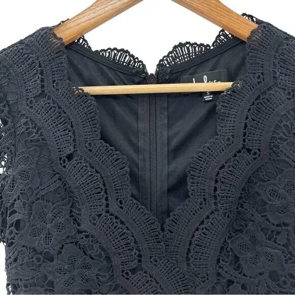 Lulus Romantic Dark Fairycore Witchy Boho Black Lace V-Neckline Mini Dress Small - Picture 4 of 13